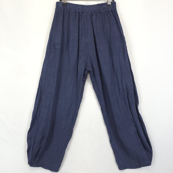 Linen Luv Ankle Pants Women S Elastic Waist Lightweight Pockets Italy Navy - Picture 2 of 11
